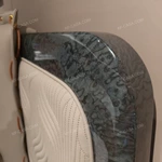 Light Beige Leather Upholstered Bed with Wave Quilting, Green Marble Accents & Gold Stainless Steel Hardware